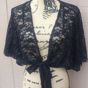 Sz S Black Lace Shrug Ties IN Front EUC